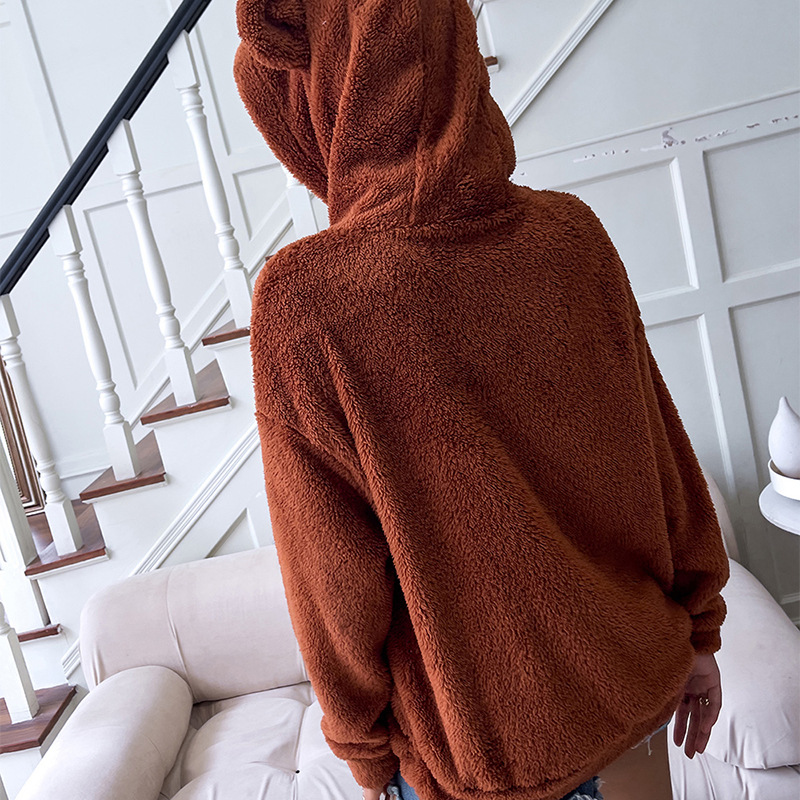 Brown Zipper-Up Hooded Coat