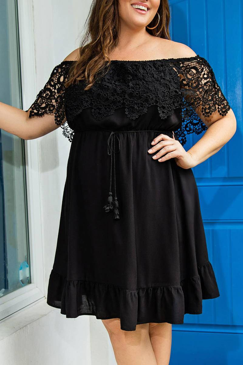 Off-The-Shoulder Lace Sleeves Plus Size Dress