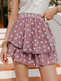 Elastic Waist Polka Dot Print Layered Hem Skirt