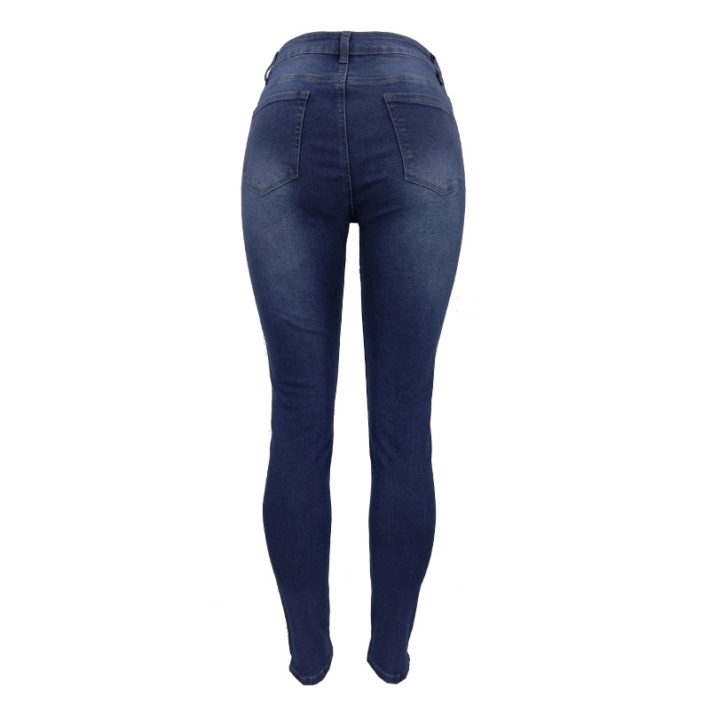 Women's Dark Blue High-Rise Ripped Skinny Jeans