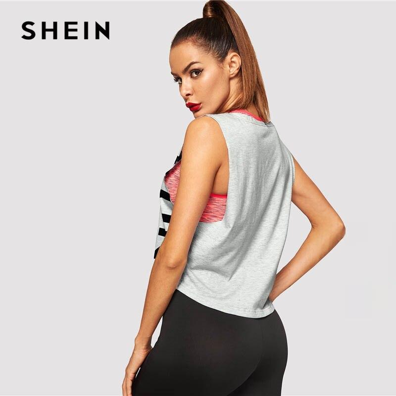 SHEIN Grey Letter Print Round Neck Shell Sporting Top Women Vest 2019 Summer Athleisure Fashion Female New Casual Tank Tops - Sorta Stuff