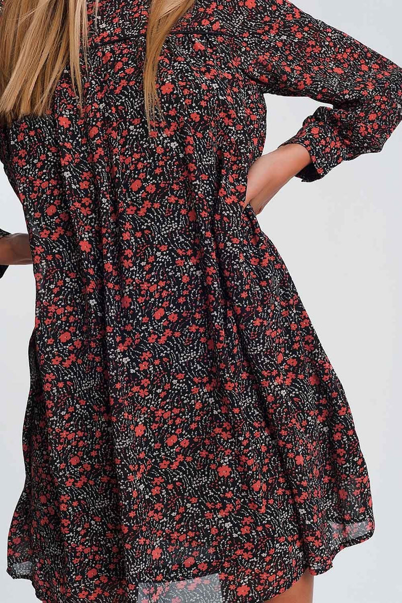 Swing Dress With Long Sleeves in Black Ditsy Floral - Sorta Stuff
