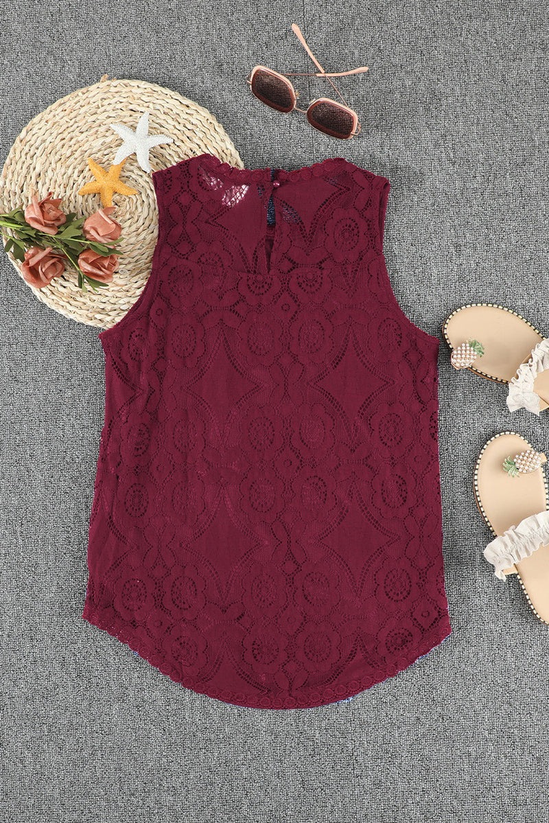 Lace Hollow Out Sleeveless T-Shirt