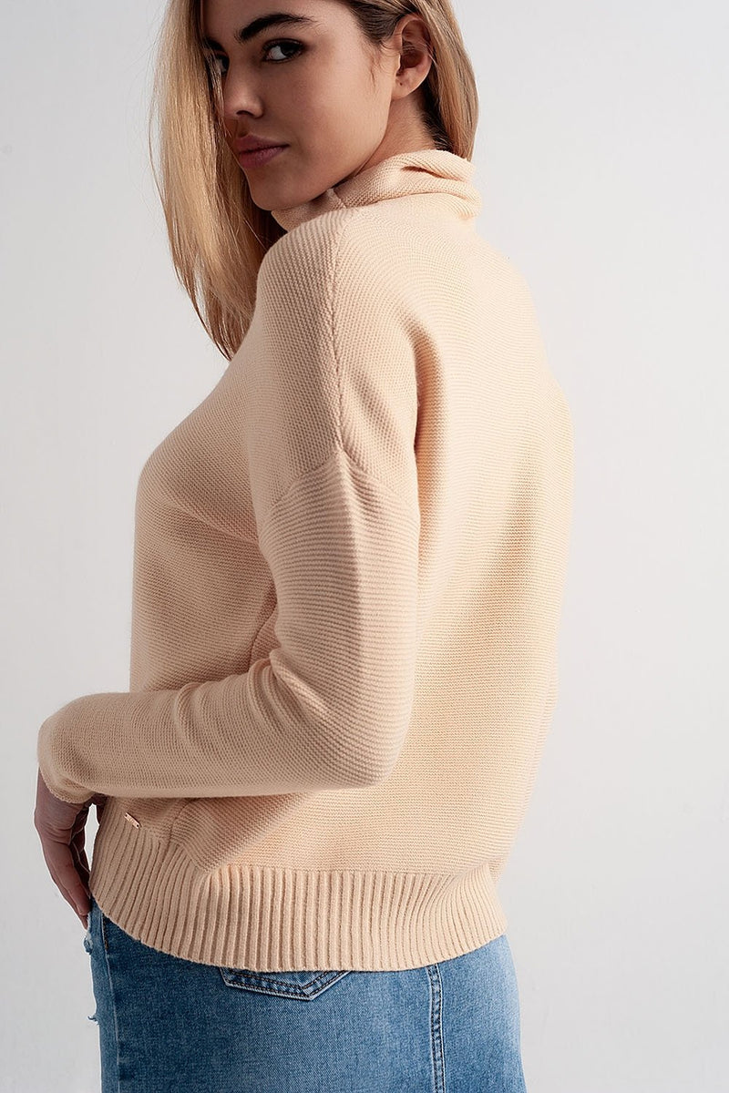 Oversized Jumper With Cowl Neck in Beige