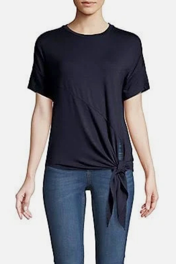 Solid Stretch Knit Top with Tie Waist
