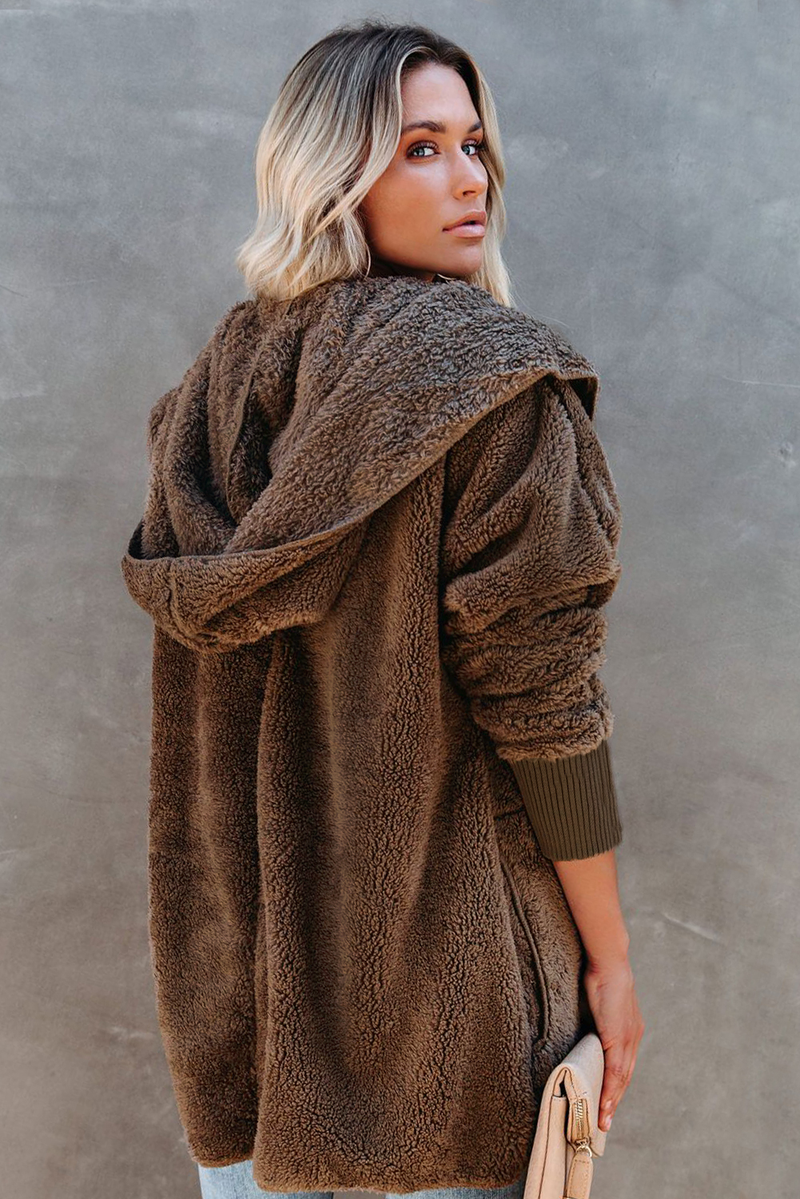 Classic Soft Fleece Hooded Open Front Coat