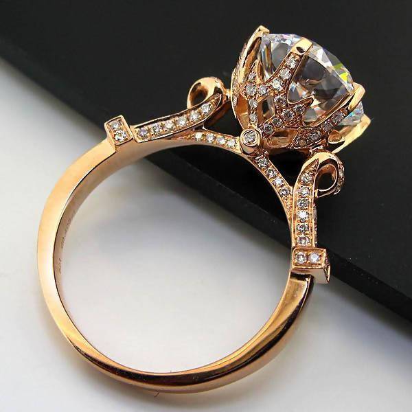 Gold Lord Ring Propose Jewelry 585 Rose Gold 2CT Synthetic Diamonds Ring Engagement Solid Rose Gold Jewelry 585 Round Customized T190924 - Sorta Stuff