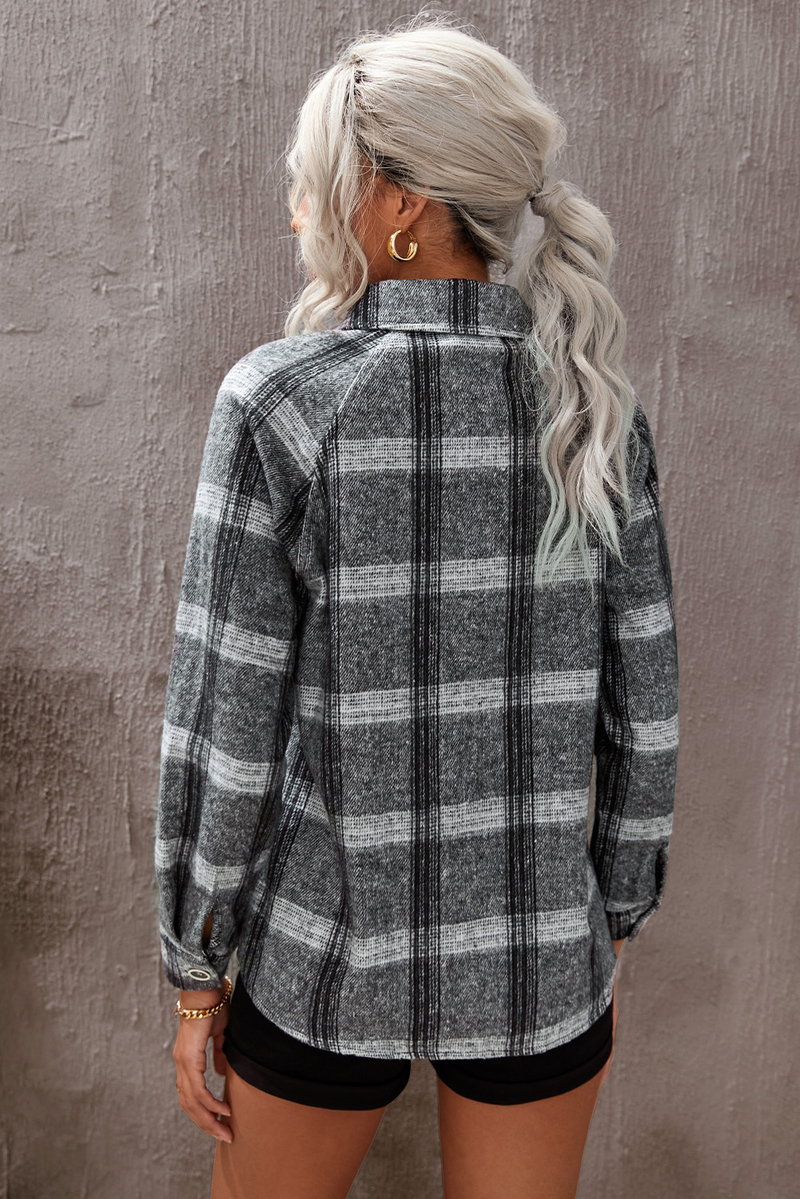 Plaid Print Buttoned Turn Down Collar Coat With Pocket