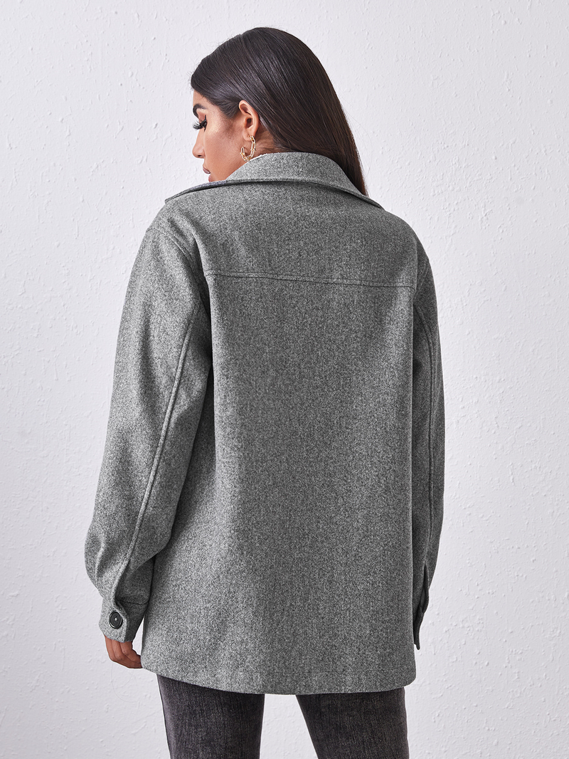 Gray Single-Breasted Large Pocket Coat