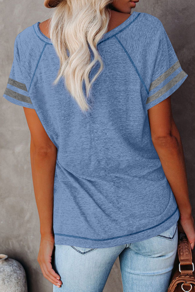 Blue Stripe Sleeve Colorblock T-Shirt