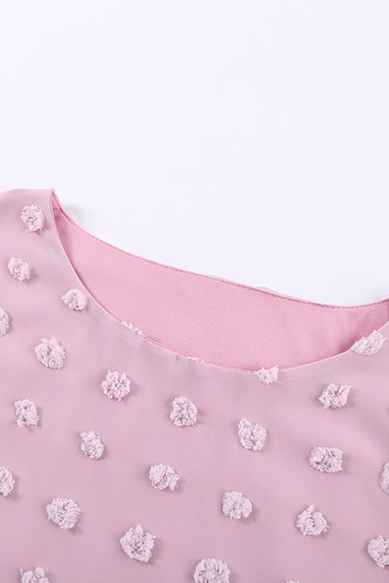 Pink Swiss Dot Texture Short Sleeve Top