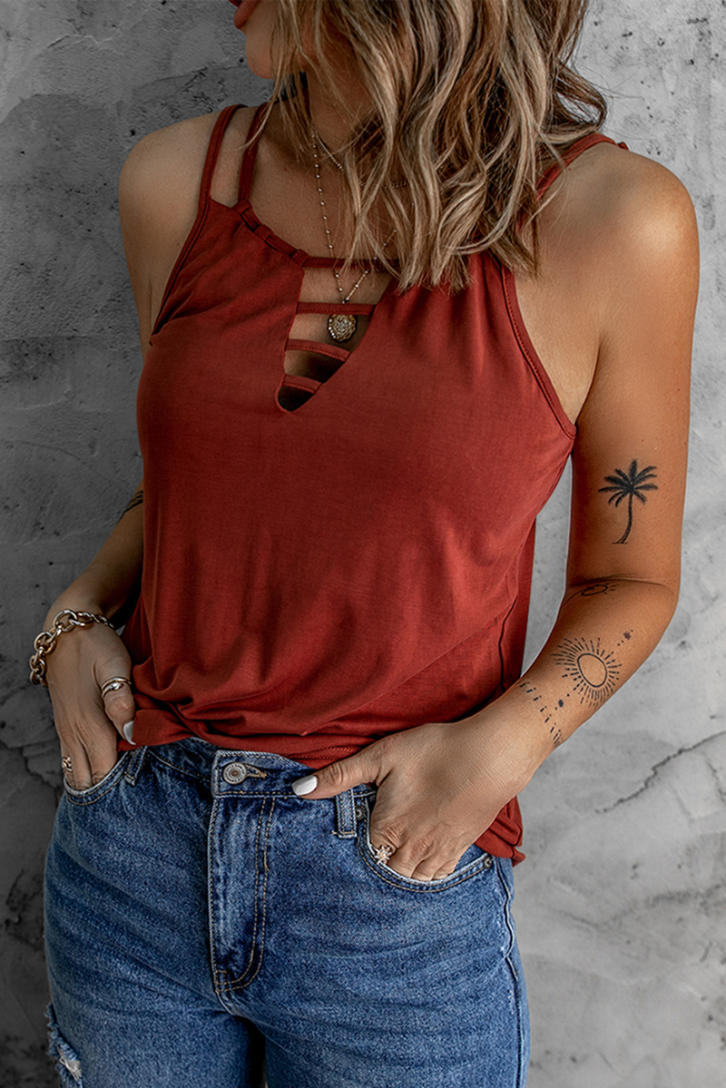 Wine Red Ladder Hollow-Out Tank Top