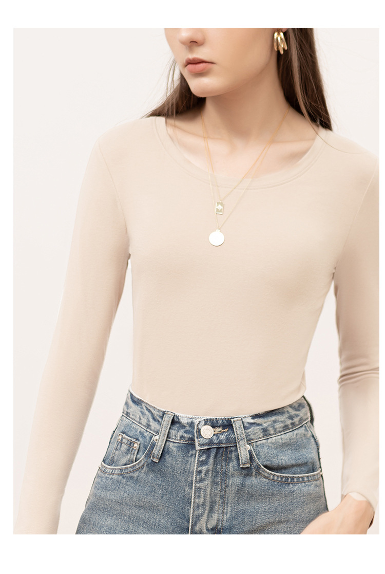 Solid Color Round Neck Long-Sleeve Basic T-Shirt