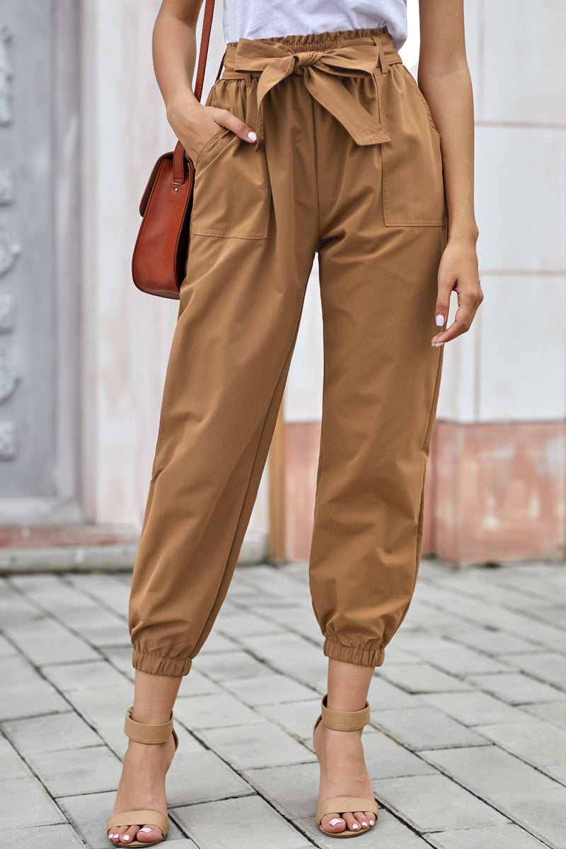 Solid Color Frock-Style Pants With Belt