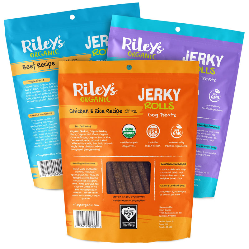 Organic Jerky Rolls 5oz Variety Pack (Chicken, Beef & Turkey) - Sorta Stuff