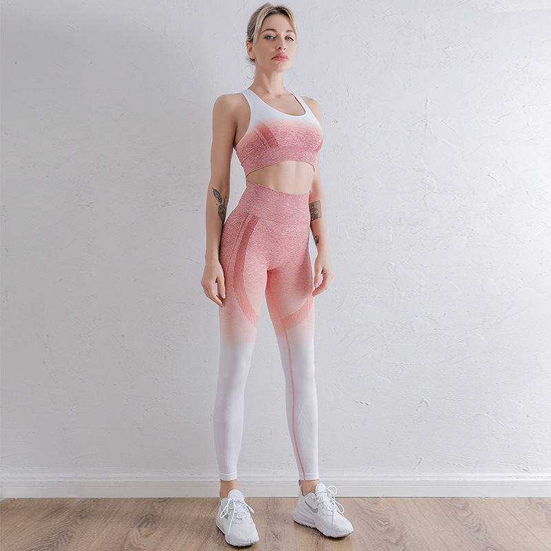 womens gym sets gradient seamless yoga breathable soft leggings and contour sports bra set