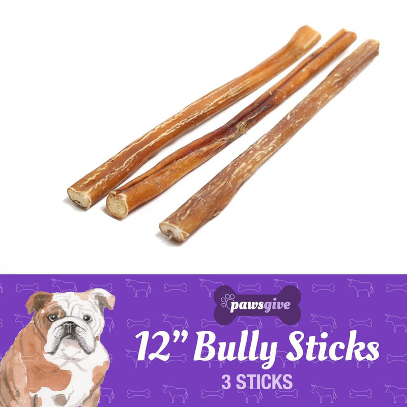 PawsGive 12" Bully Sticks for Dogs from Grass Fed Free Range Cattle - Sorta Stuff