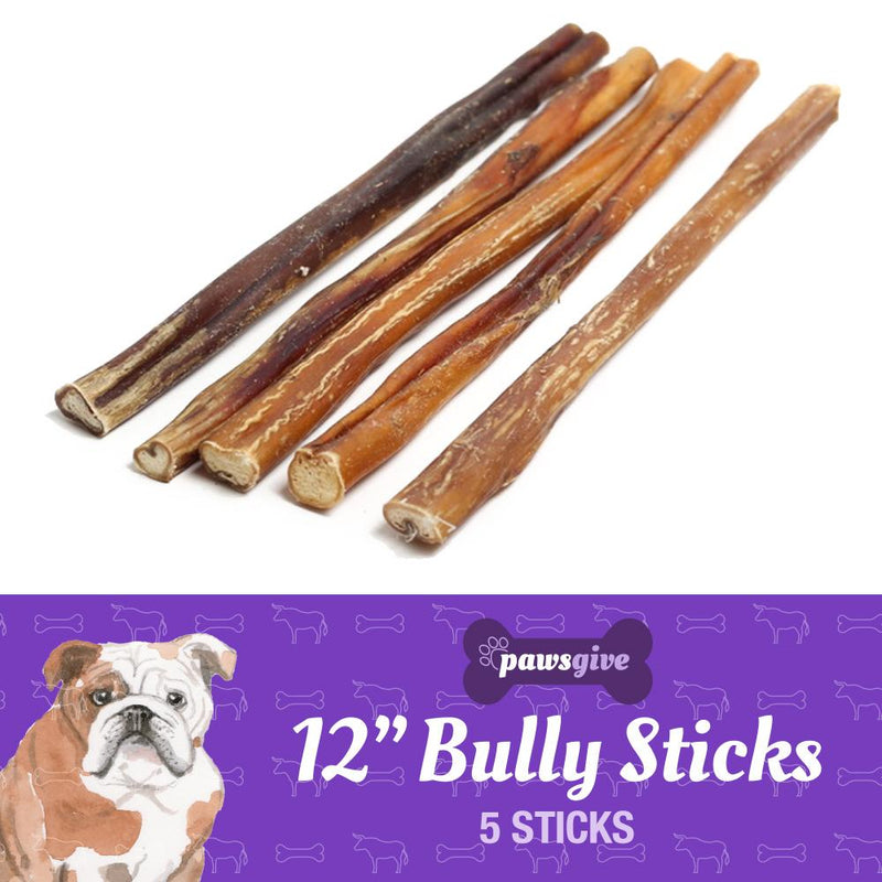 PawsGive 12" Bully Sticks for Dogs from Grass Fed Free Range Cattle - Sorta Stuff
