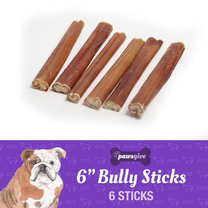 PawsGive 6" Bully Sticks for Dogs from Grass Fed Free Range Cattle - Sorta Stuff