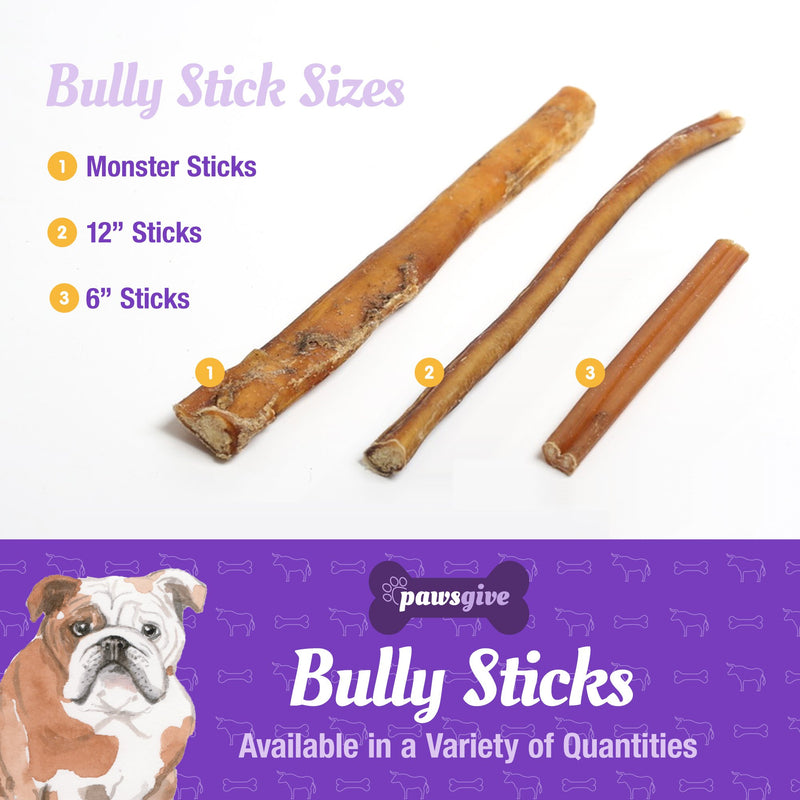 PawsGive 6" Bully Sticks for Dogs from Grass Fed Free Range Cattle - Sorta Stuff
