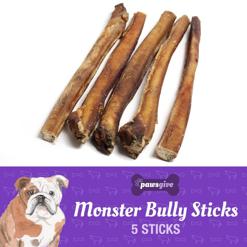 PawsGive Monster 12" Bully Sticks for Dogs from Grass Fed Free Range Cattle - Sorta Stuff