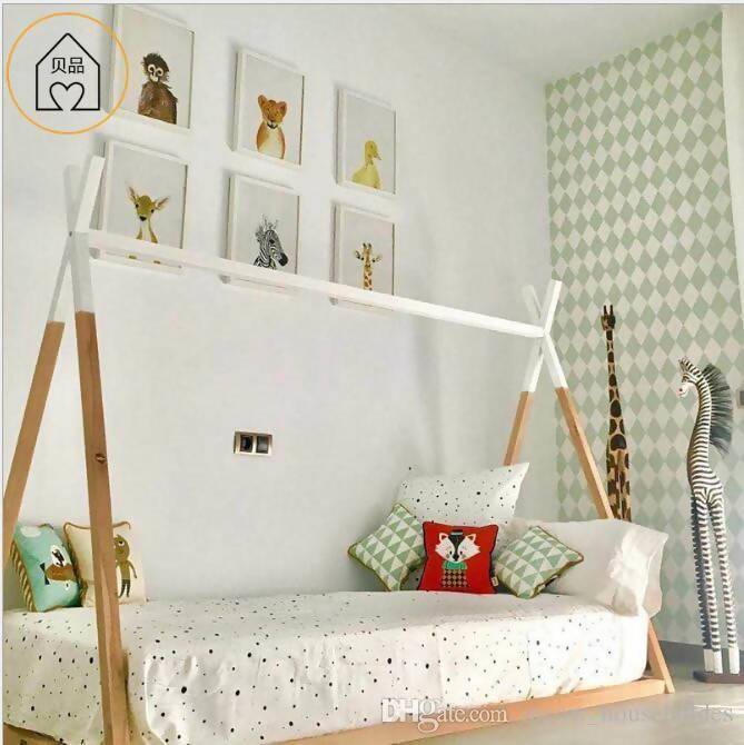 2019 new Nordic Children's Triangle Bed Ins style wooden frame house bed Children's room triangular solid wood beds - Sorta Stuff