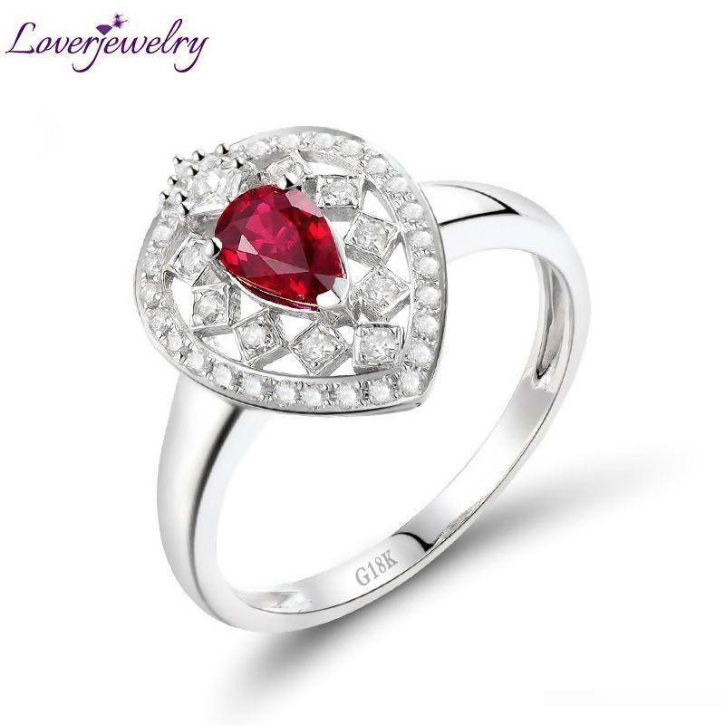 LOVERJEWELRY Amazing Diamond Ring Jewelry Pear 4X6mm Romantic Ruby Ring Solid 18kt White Gold Loving Christmas Fine Jewelry Gift - Sorta Stuff