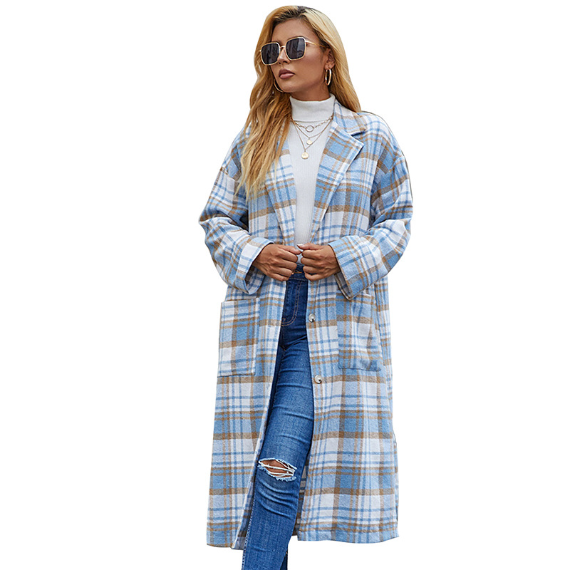 Women's Plaid Long-Sleeved Mid-Length Coat