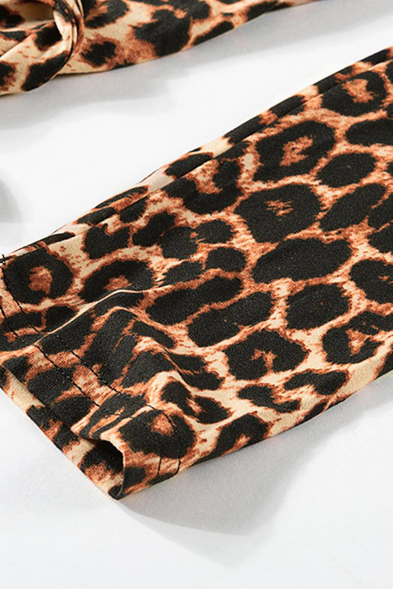 Leopard Wrap V Neck Plus Size Dress With A Slit