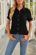 Buttoned Short Sleeves Shirt With Ruffles