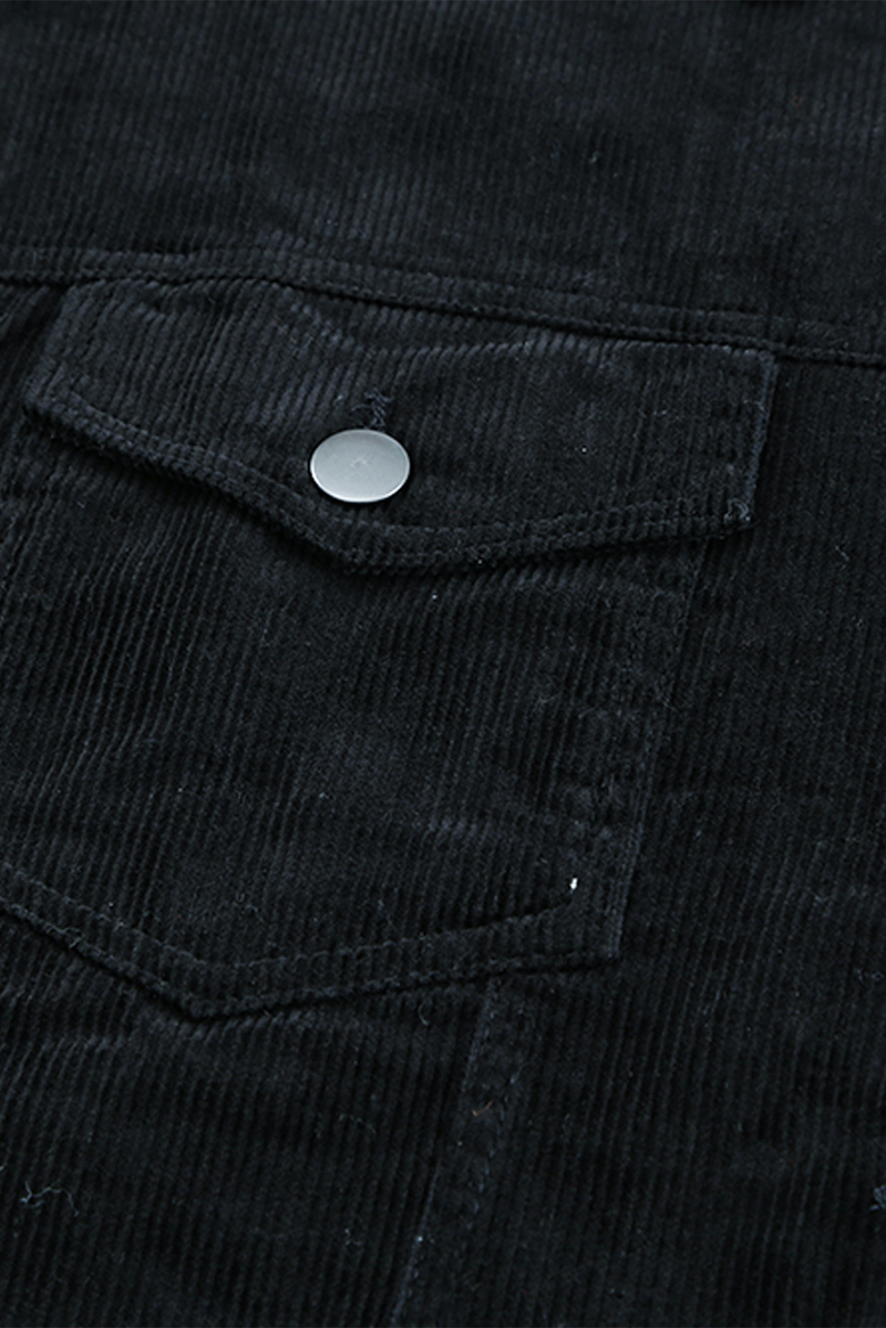 Black Corduroy Pocket Buttoned Jacket