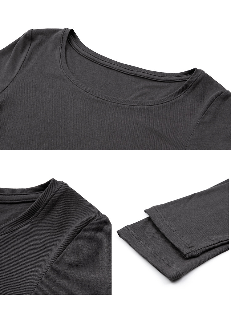 Women's Scoop Neck Solid Color Long-Sleeved Basic T-Shirt