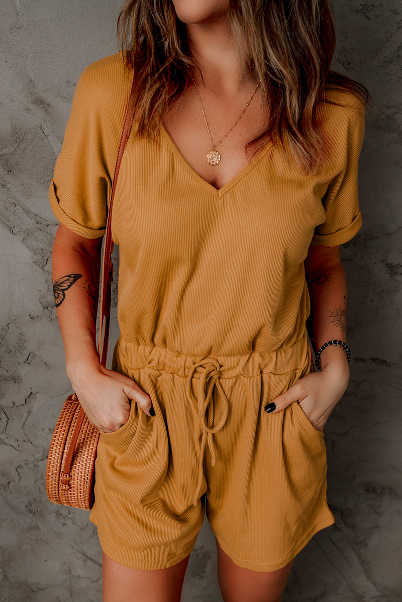Brown Pocketed Knit Romper