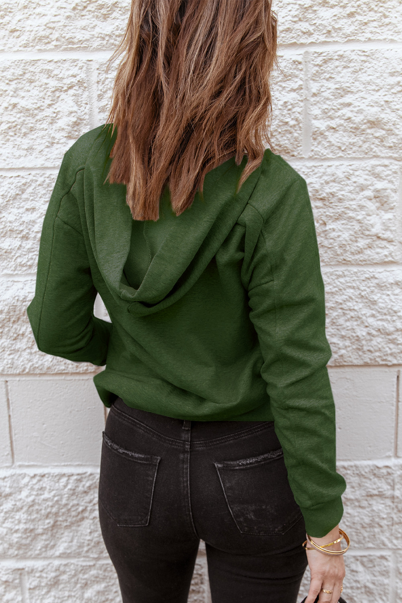 Green Casual Solid Color Lace-Up Hoodie
