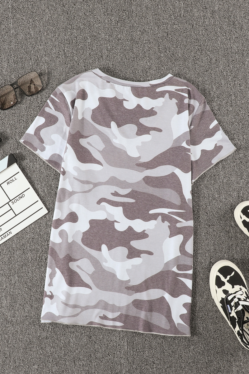 Gray Camouflage Print Short Sleeve Tee
