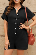 Buttoned Short Sleeve Romper With Pockets