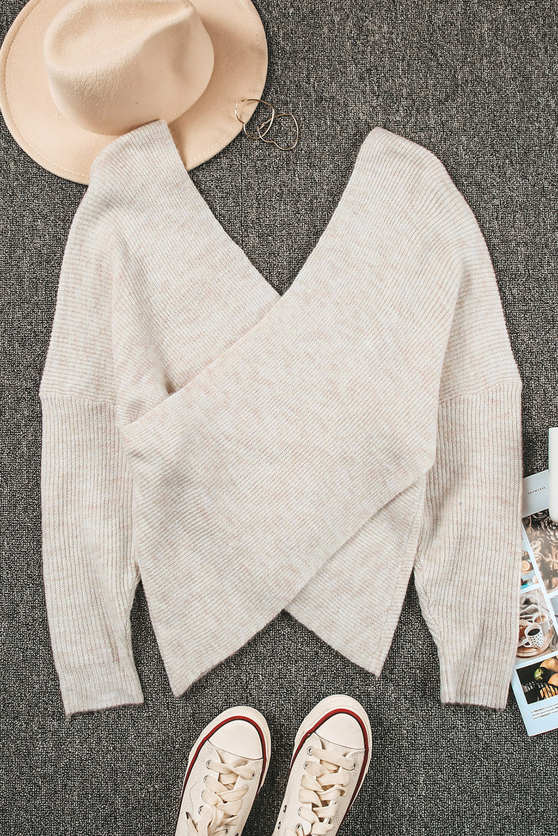 Apricot Criss Cross Wrap Plunging Neck Sweater