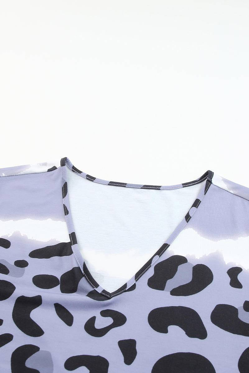 Leopard Color Block V Neck Plus Size T Shirt Dress