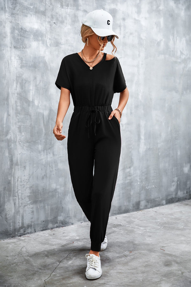 Sexy V-Neck Cut Out Drawstring Jumpsuit
