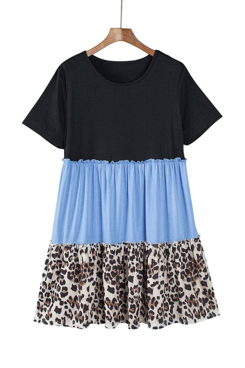 Colorblock Leopard Patchwork T Shirt Plus Size Dress