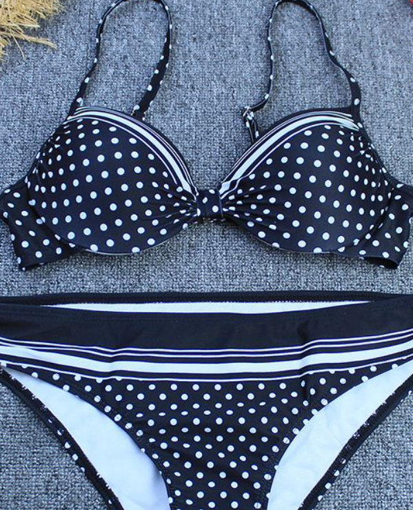 Women's Polka Dots & Striped Bikini Set