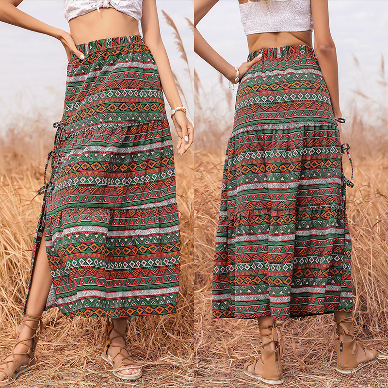 Print A-Line Side Split Skirt