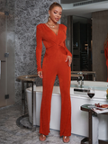 Solid Wrap Ruched Flare Leg Jumpsuit