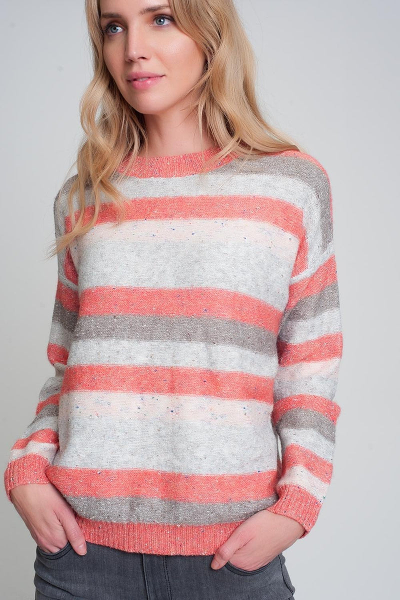 Round Neck Sweater in Red With Stripes and Long Sleeves - Sorta Stuff