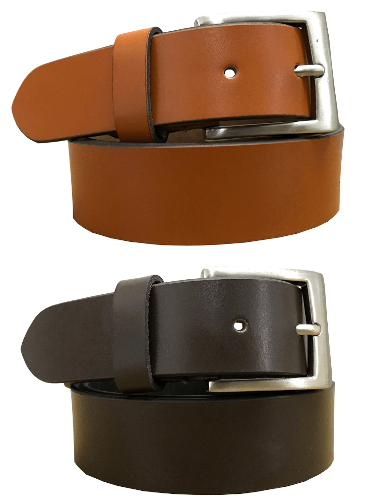BRADLEY CROMPTON Mens Multipack Tan Brown & Brown (Set of 2 Belts) Twin Pack Full Leather Grain Casual Formal Belts - Sorta Stuff