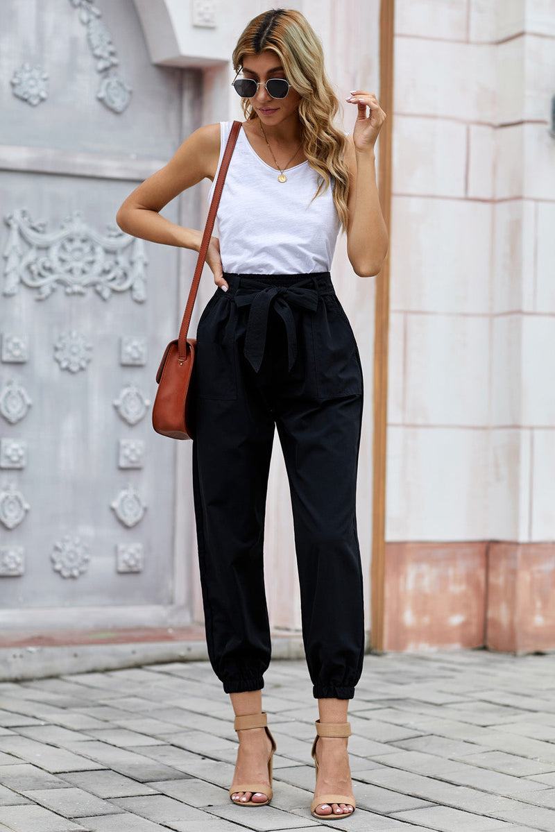 Solid Color Frock-Style Pants With Belt