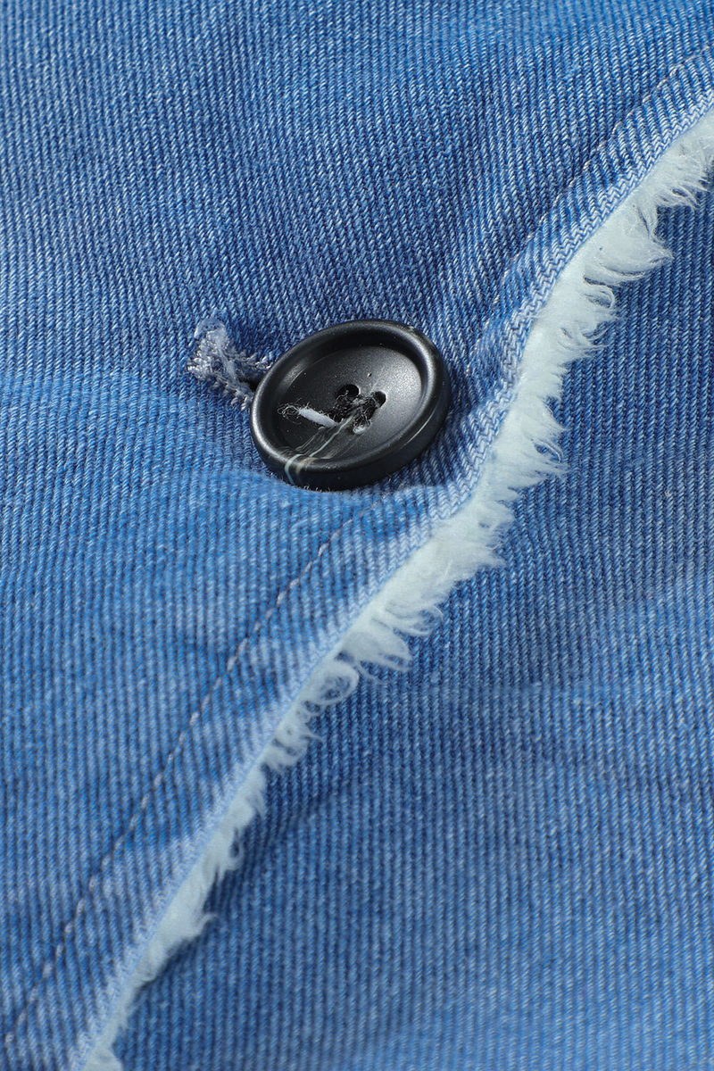 Sky Blue Lapel Collar Button Fleece Jacket
