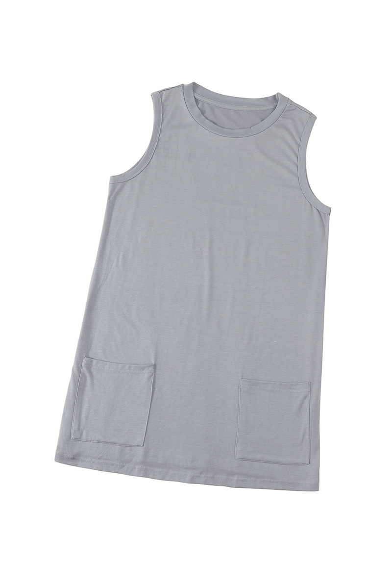 Gray Solid Color Long Tank Top With Pockets