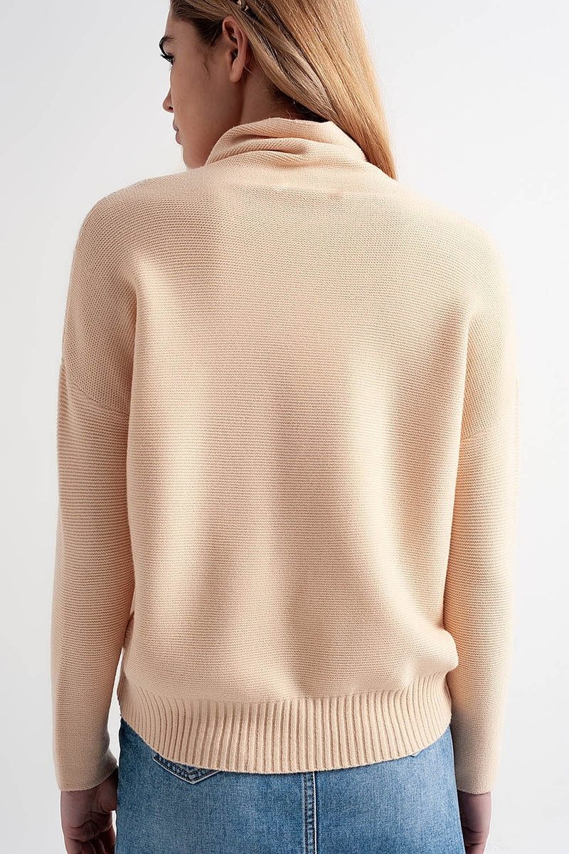 Oversized Jumper With Cowl Neck in Beige