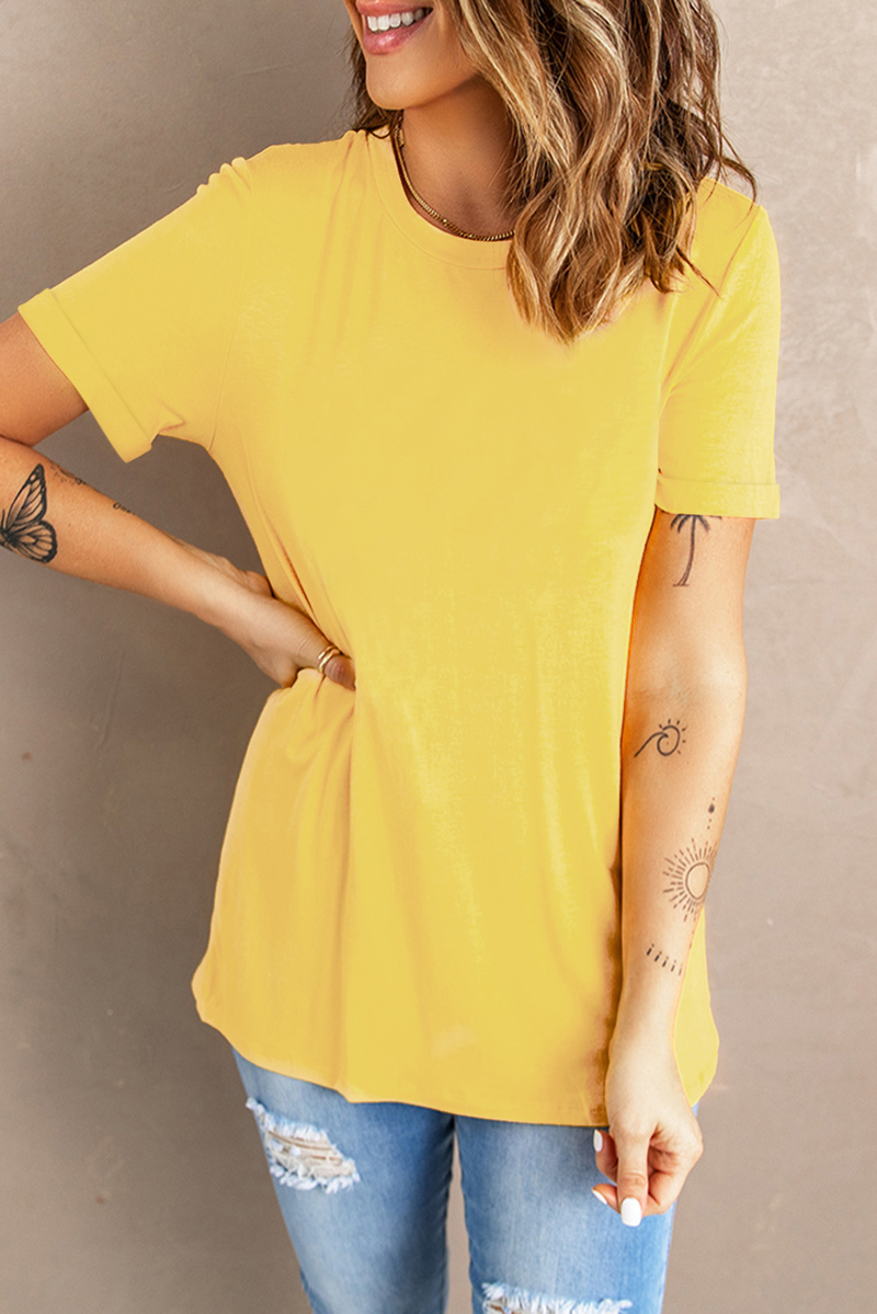 Yellow Solid Color Crew Neck Tee